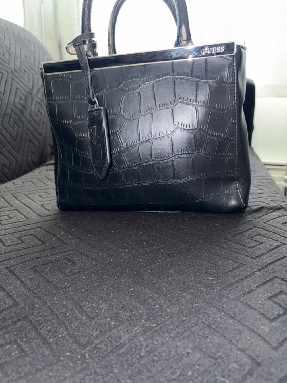 GUESS Black Croc-Embossed Satchel